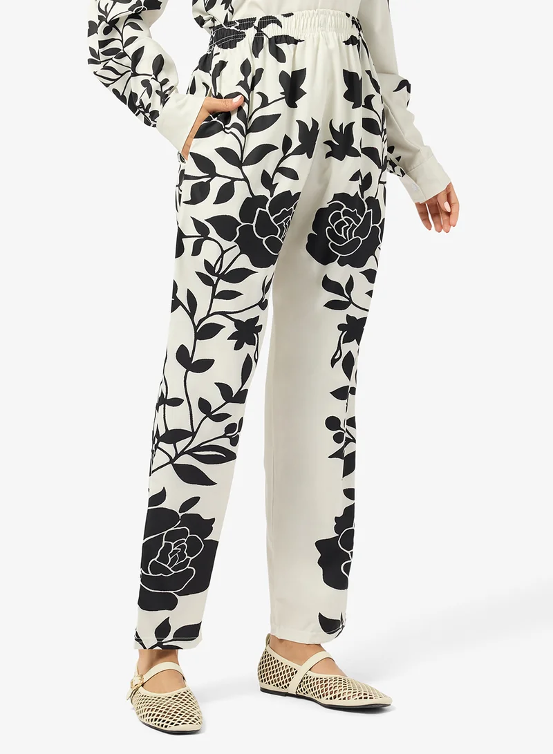 Ginger  Oversize Satin Floral Print Shirt & Pant Coord Set for Women | Best Price UAE